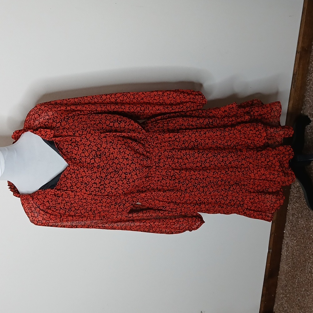 Love Ady red floral ruffle long sleeve mini dress